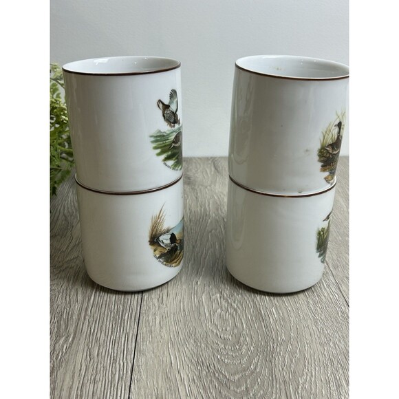 Set Of 4 Mugs Cups Ducks Waterfowl JKW Bavaria West Germany Cottage Cabin - Picture 4 of 12